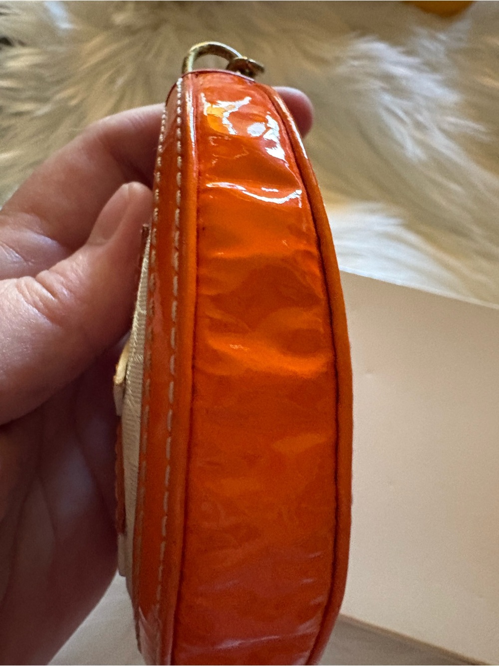 Y2K COACH VINTAGE HALF MOON LEATHER ORANGE FRUIT SLICE FLOWER WRISTLET KEYCHAIN - Picture 12 of 15